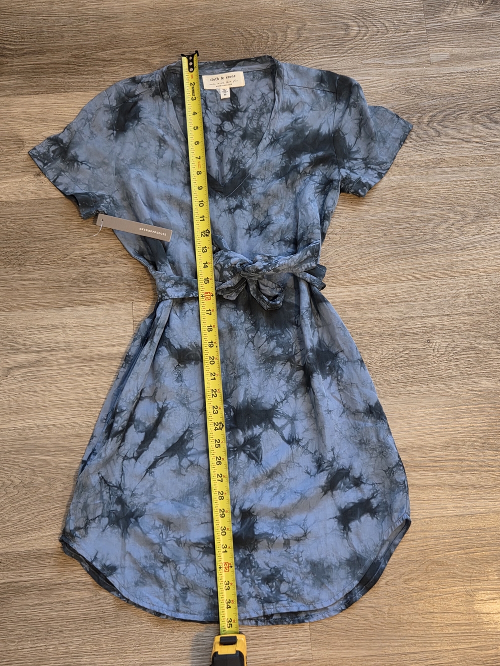 V-Neck Tie-Waist Blue Tie-Dye Dress - Picture 3 of 6